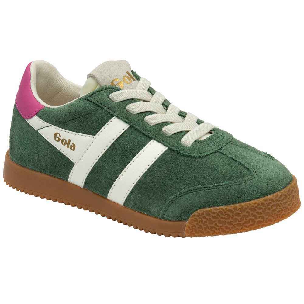 Gola Unisex Evergreen/Off White Suede Elan Trainers :, Colour: Size 13 Kids