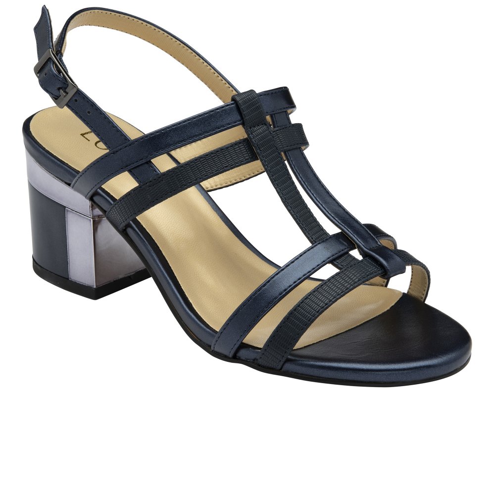 Lotus Women's Navy Matt Synth Mirella Heeled Sandals Colour: : Size 7