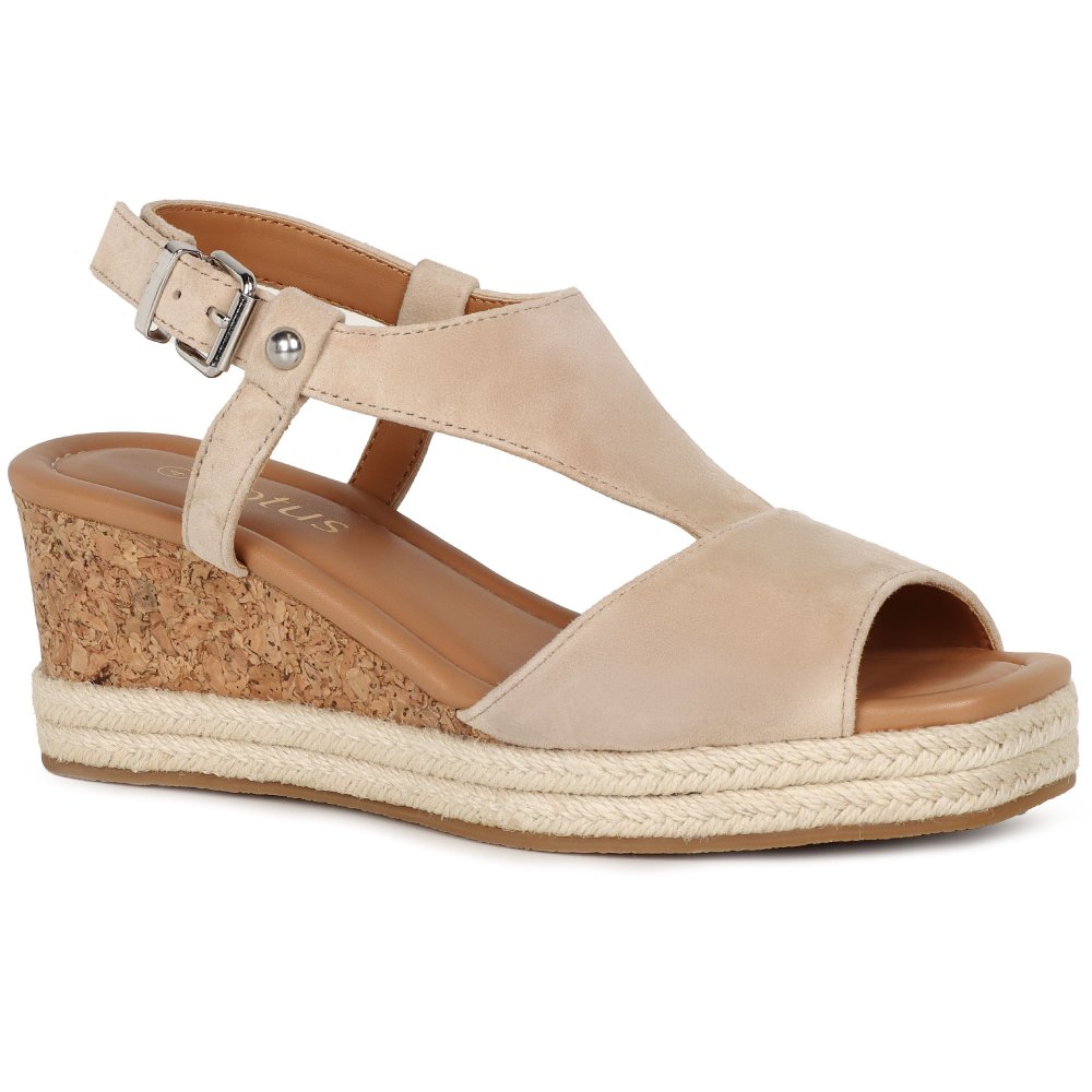 Lotus Women's Nude Suede Madalene Wedge Heel Sandals Colour: : Size 7