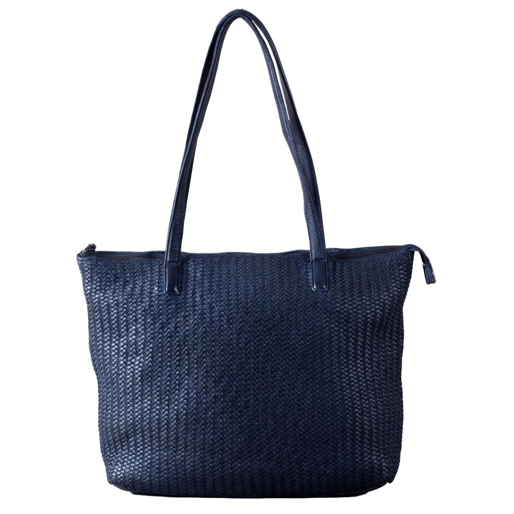 Lakeland Leather Women's Navy Woven Lea Wreay Shopper Shoulder Bag Colour: Size: One Size