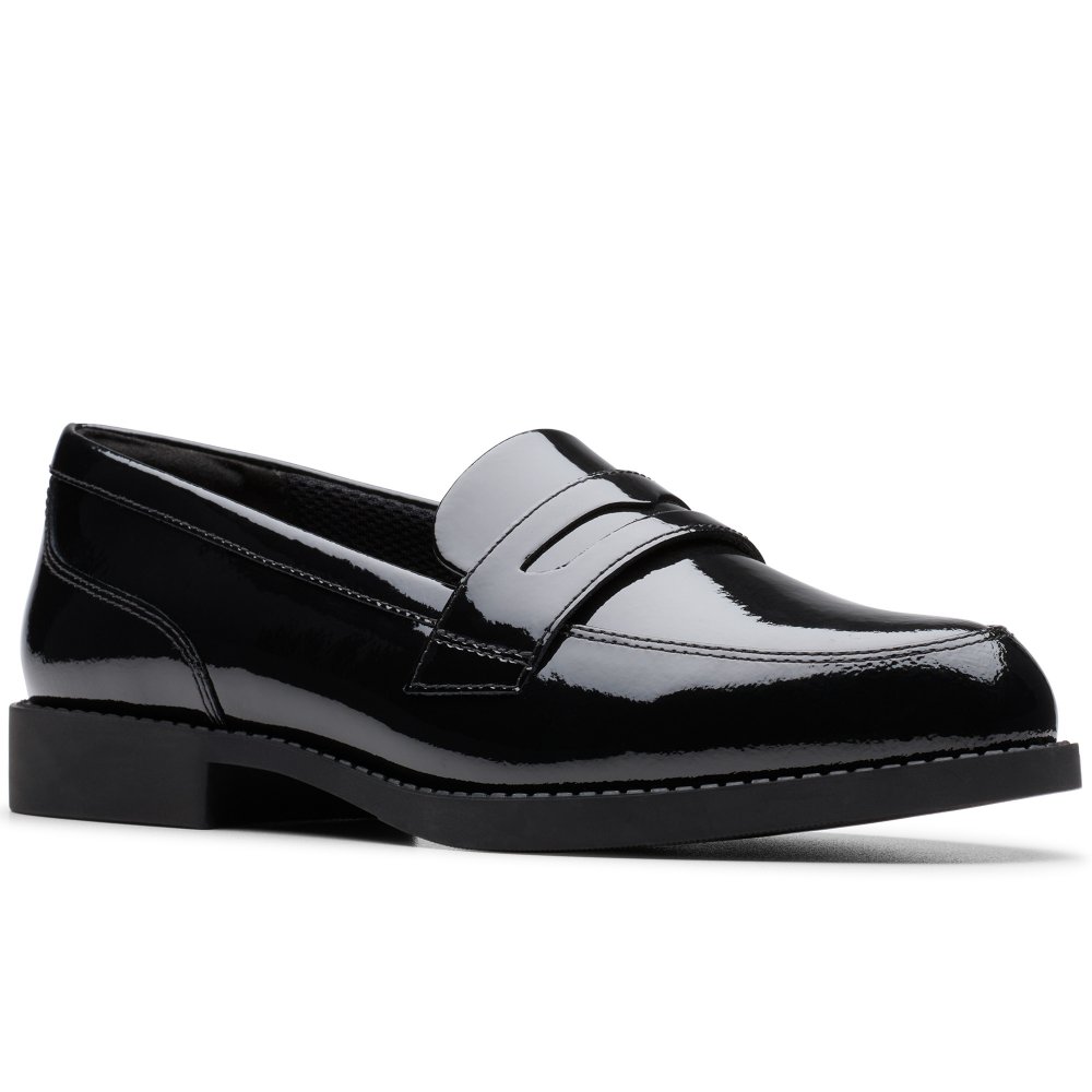 Clarks Unisex Kids Black Tapa Edge Youth Patent Loafers, Slip Ons, School Shoes | Size: 3-Standard Fit - Image 5