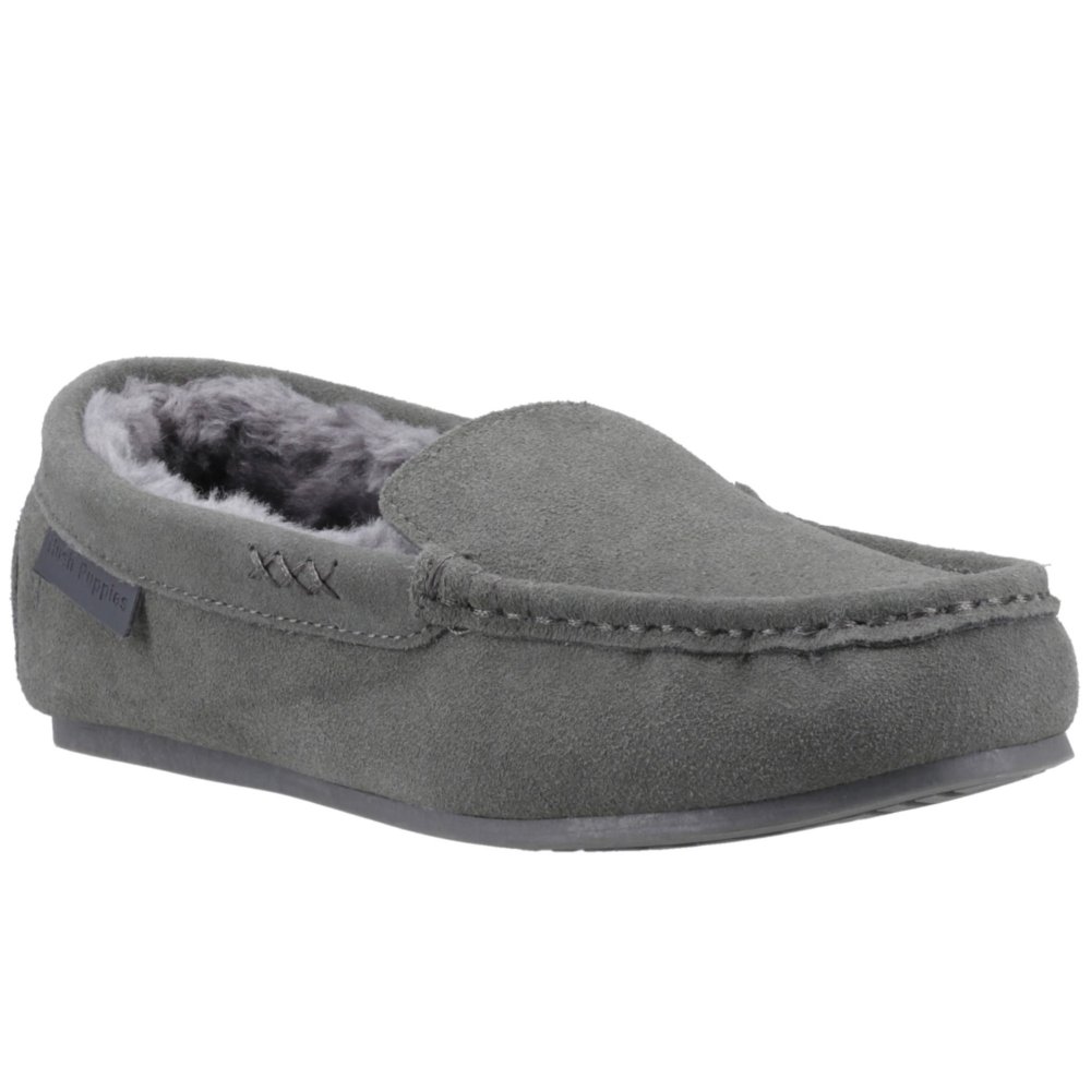 Hush Puppies Annie Women's Suede Slippers in Grey, UK Size 4, Comfortable Memory Foam Footbed and Faux Fur Lining for Indoor Relaxation - Image 8