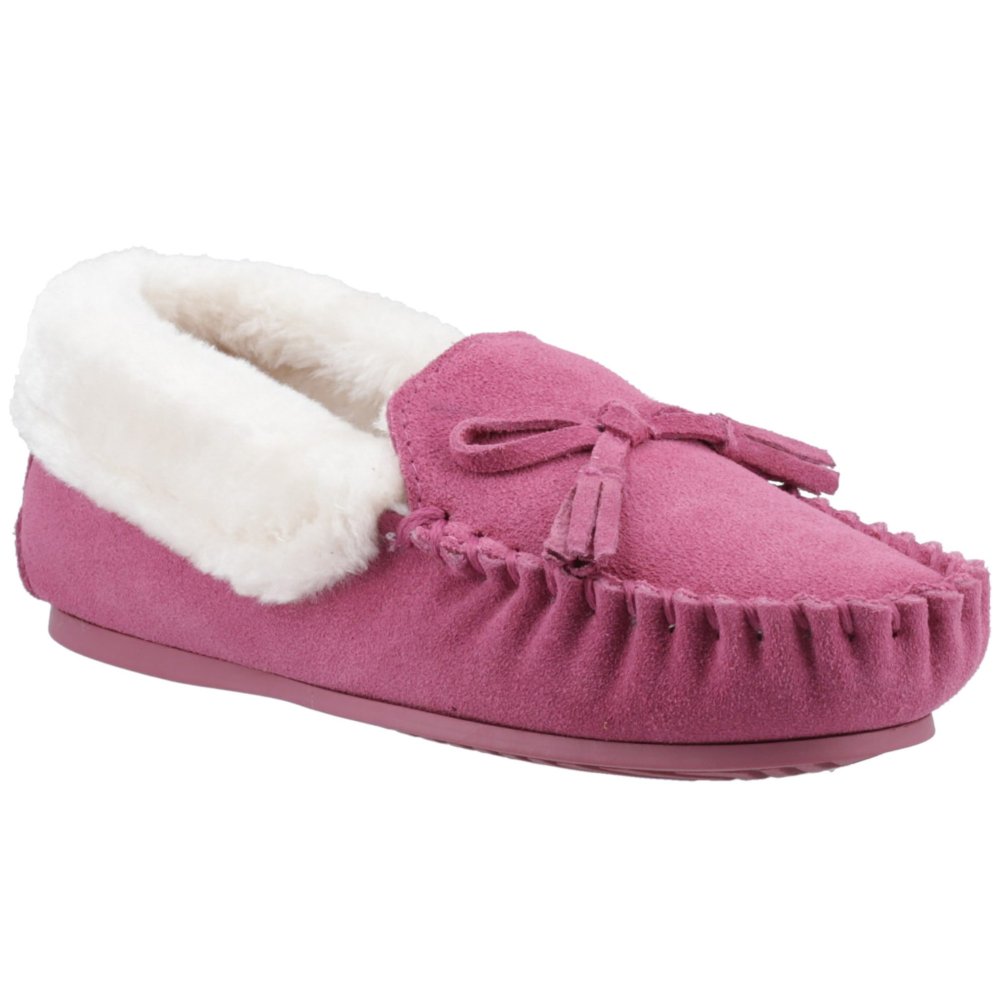 Hush Puppies Women's Pink Suede Agnes Fur Slipper Colour: : Size 8