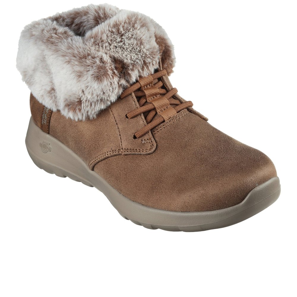 Women's Wide Fit Skechers 144803 Slip-ins On The Go Joy Cozy Charm Boots, Chestnut / 3 / 2E - Image 5