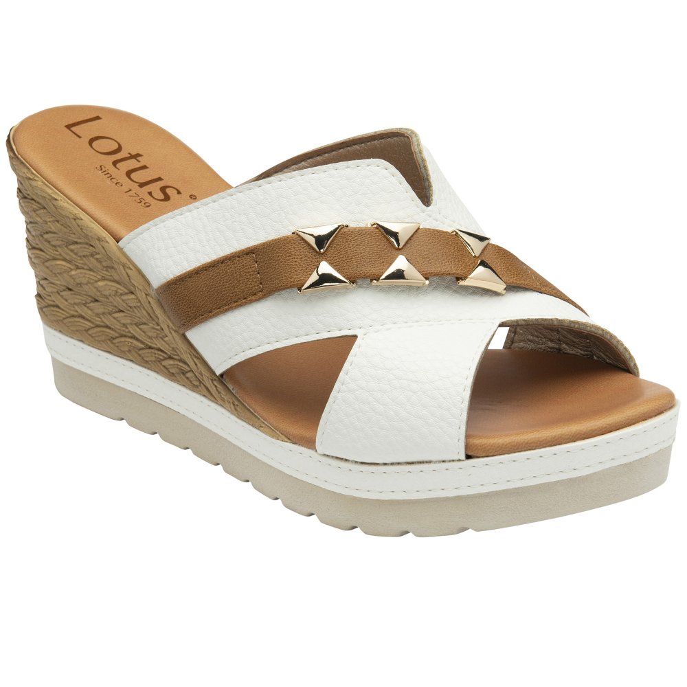 Lotus Women's White Barracuda Wedge Sandals Colour: : Size 7