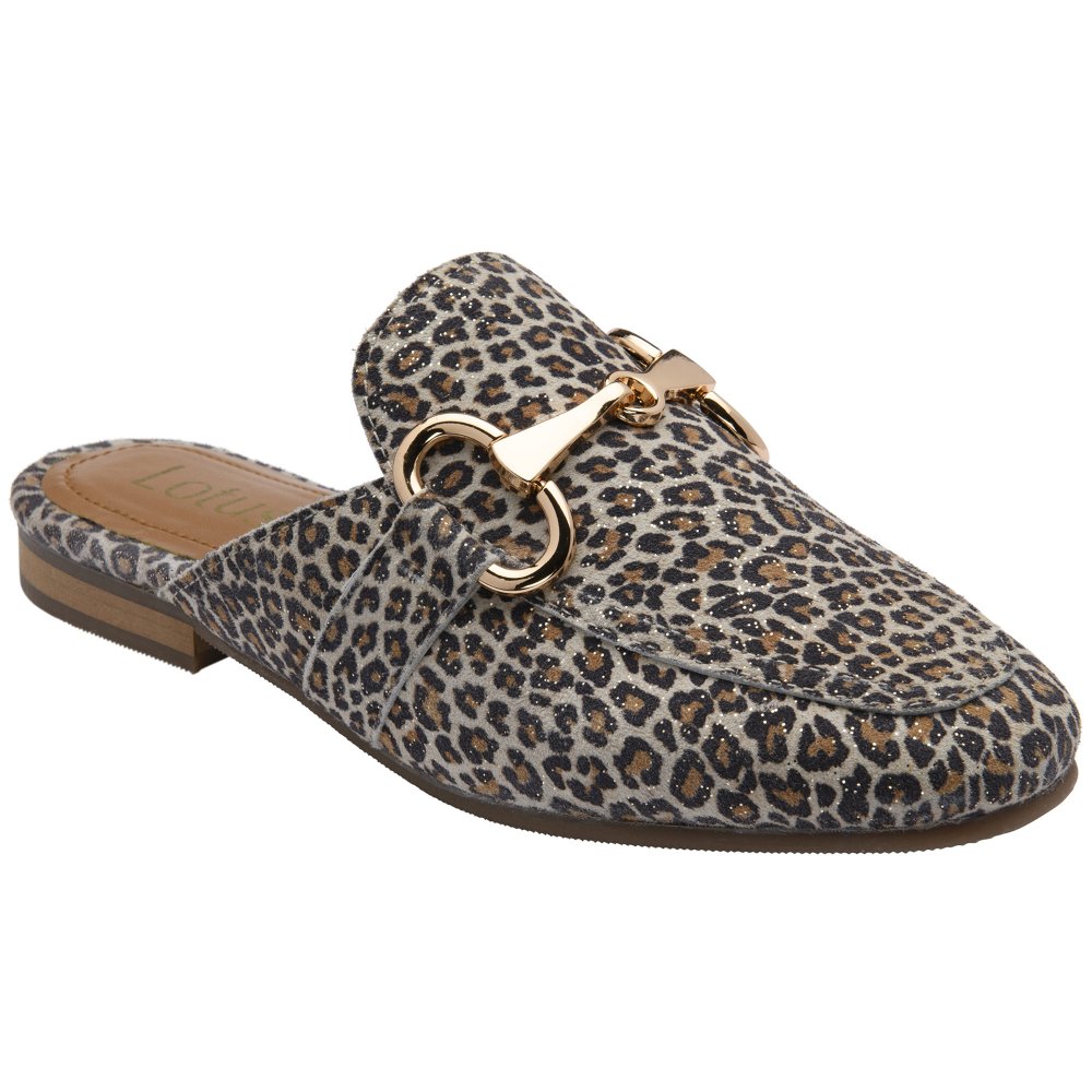 Lotus Women's Leopard Suede Taylor Backless Loafers Colour: : Size 7