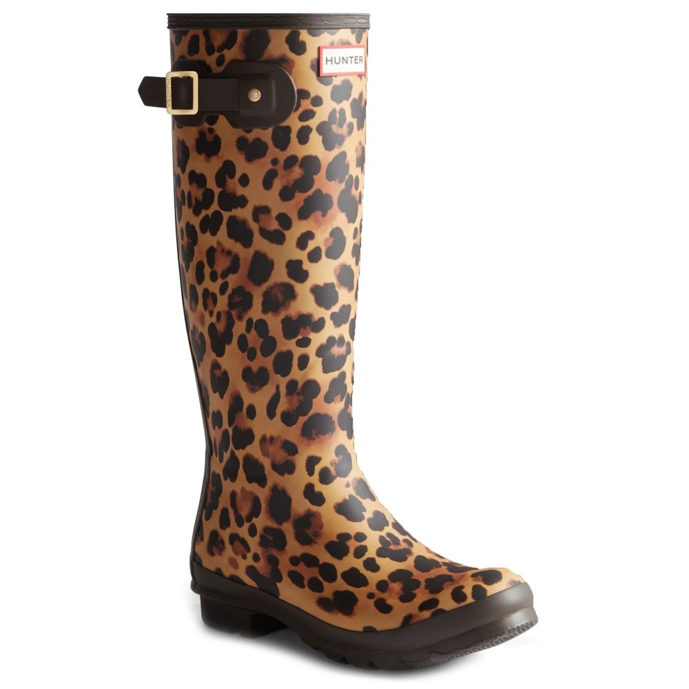 Hunter Women's Leopard Print/Chocol Original Tall Leopard Wellingtons Colour: : Size 6