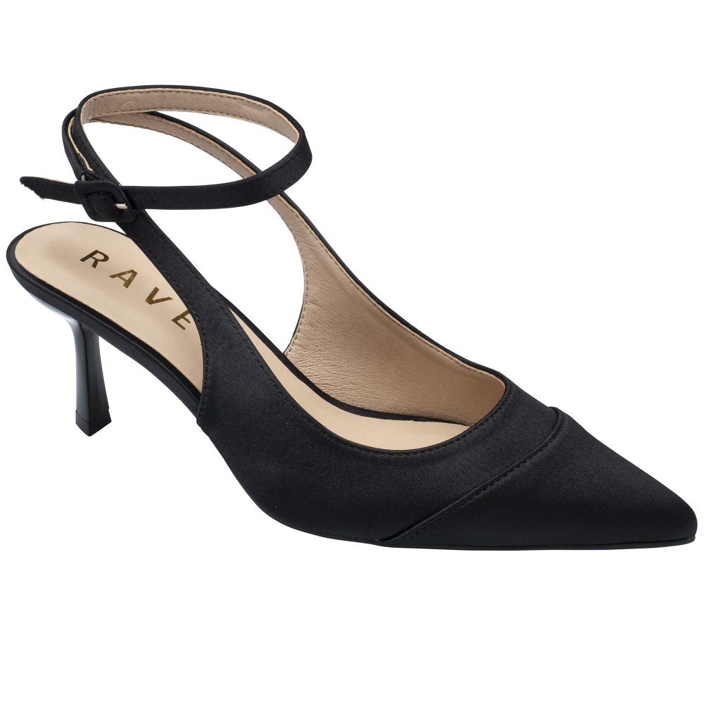Ravel Women's Black Satin Catrine Slingback Court Shoes Colour: : Size 5