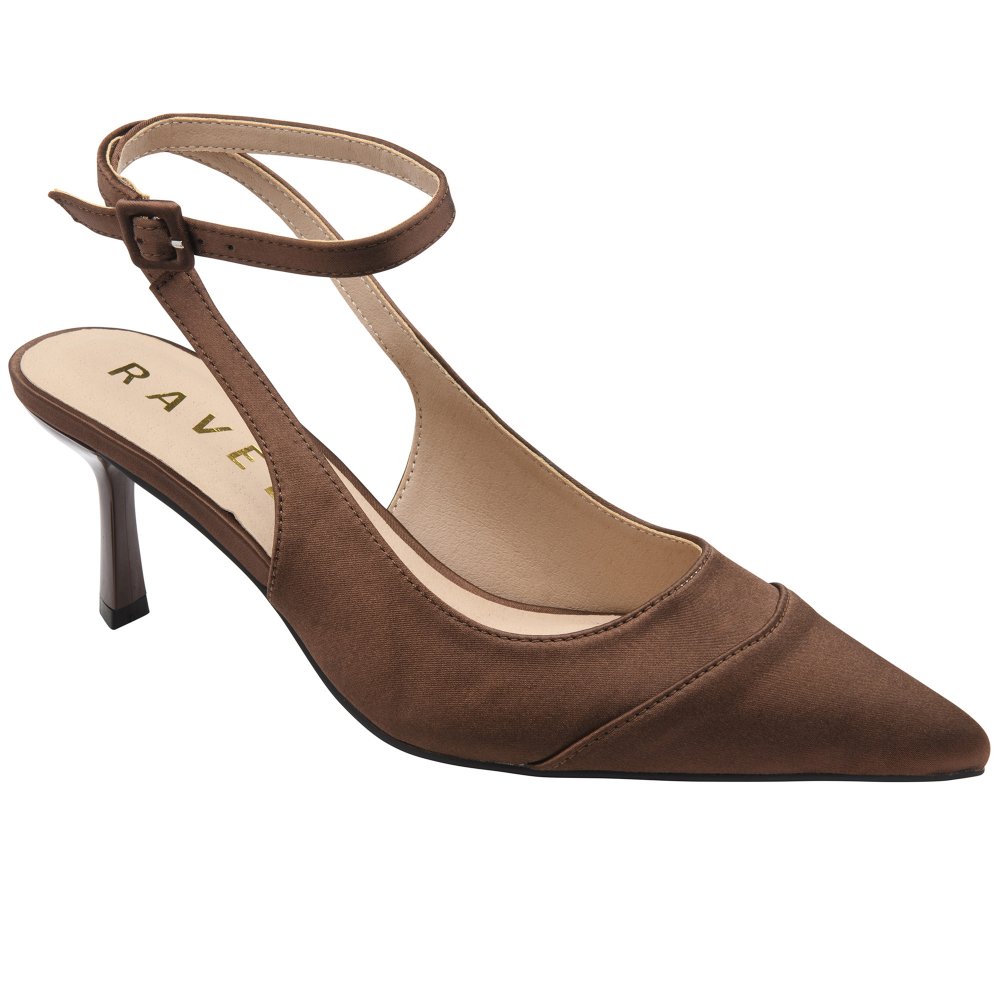 Ravel Women's Chocolate Satin Catrine Slingback Court Shoes Colour: : Size 4