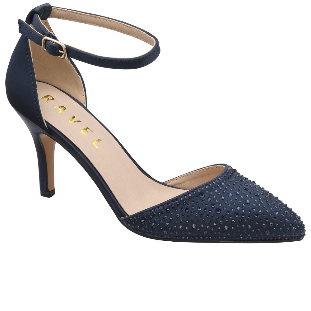 Ravel Women's Navy Satin/Diamante Hale Heeled Shoes Colour: : Size 7