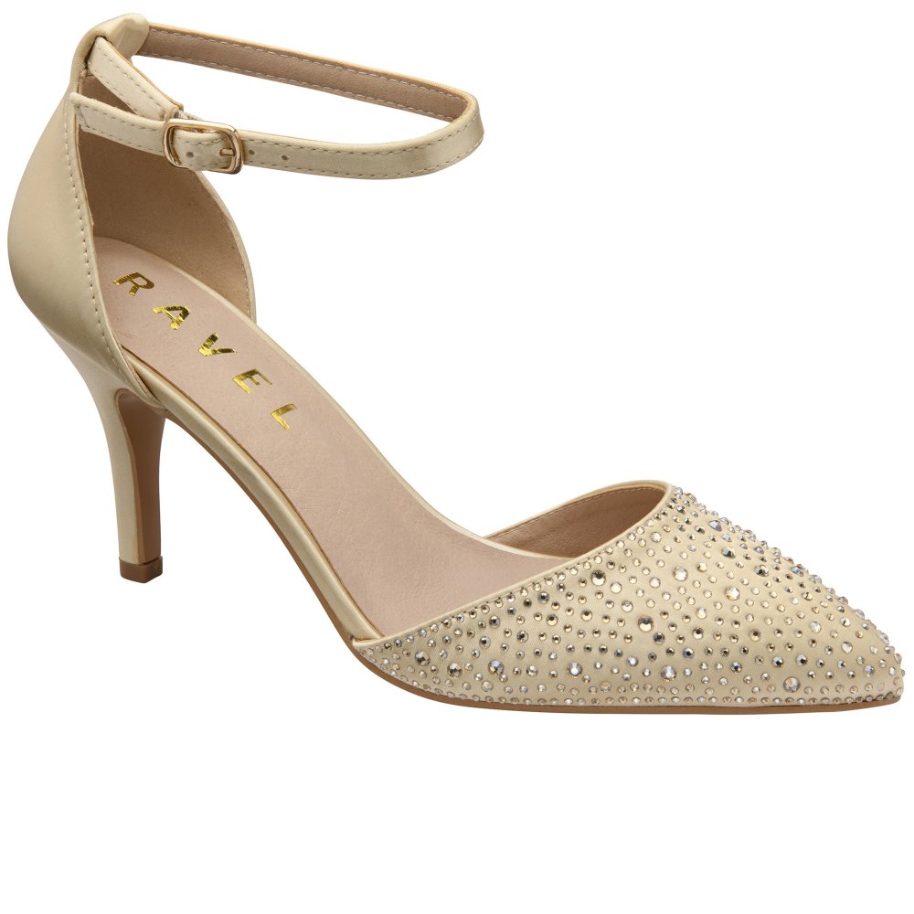 Ravel Women's Gold Satin/Diamante Hale Heeled Shoes Colour: : Size 6