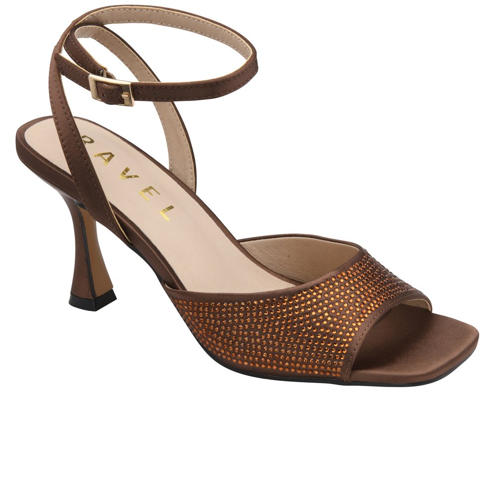 Ravel Women's Chocolate Satin/Diamante Holms Sandals Colour: : Size 6