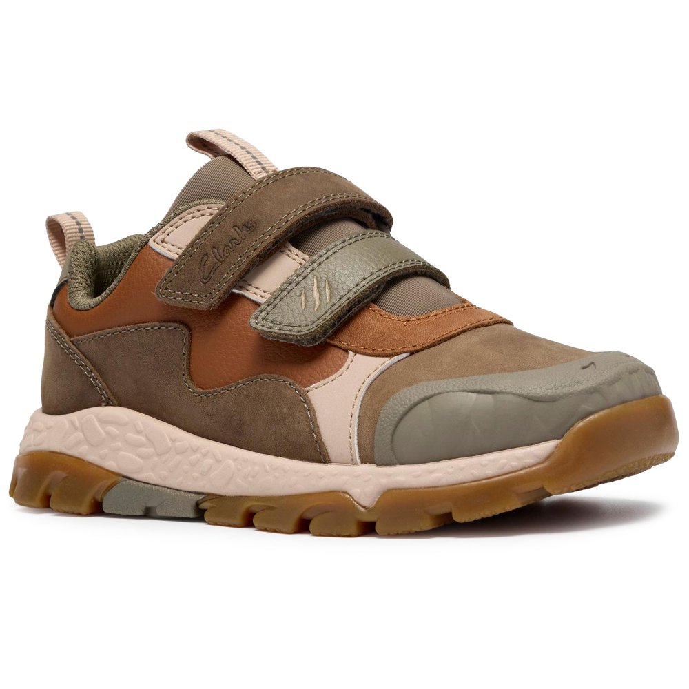 Clarks Unisex Brown Steggy 2 Track Kid Tan Trainers, Riptape In | Size: 8.5-Standard Fit - Image 2