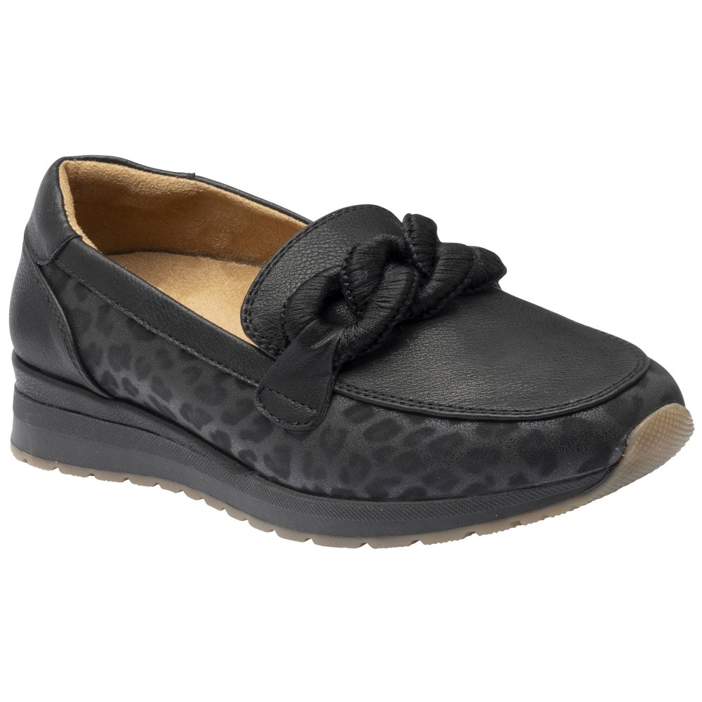 Lotus Women's Black/Grey Leopard Maybelle Loafers Colour: : Size 6