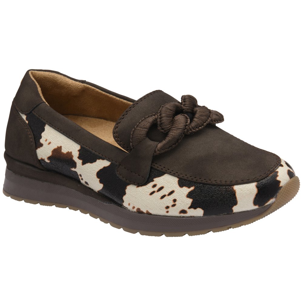 Lotus Women's Brown/Cow Print Maybelle Loafers Colour: : Size 9