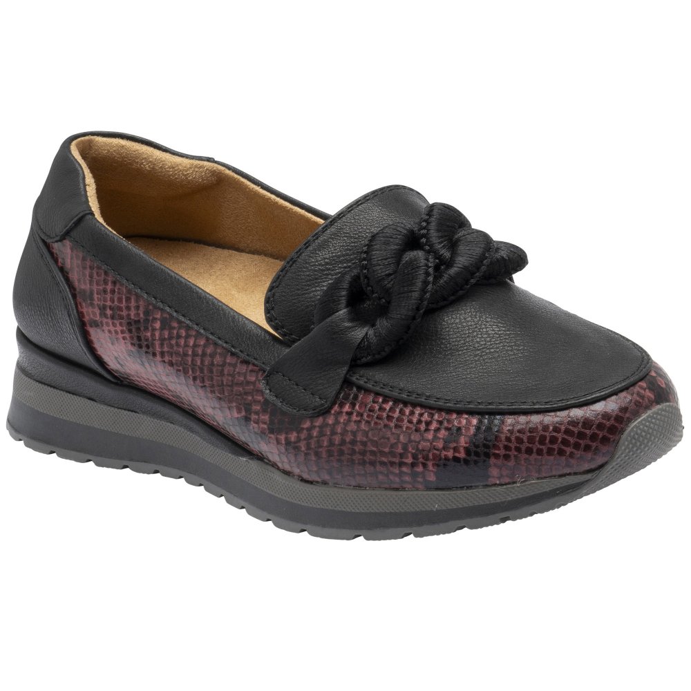 Lotus Women's Bordo/Snake Print Maybelle Loafers Colour: : Size 8