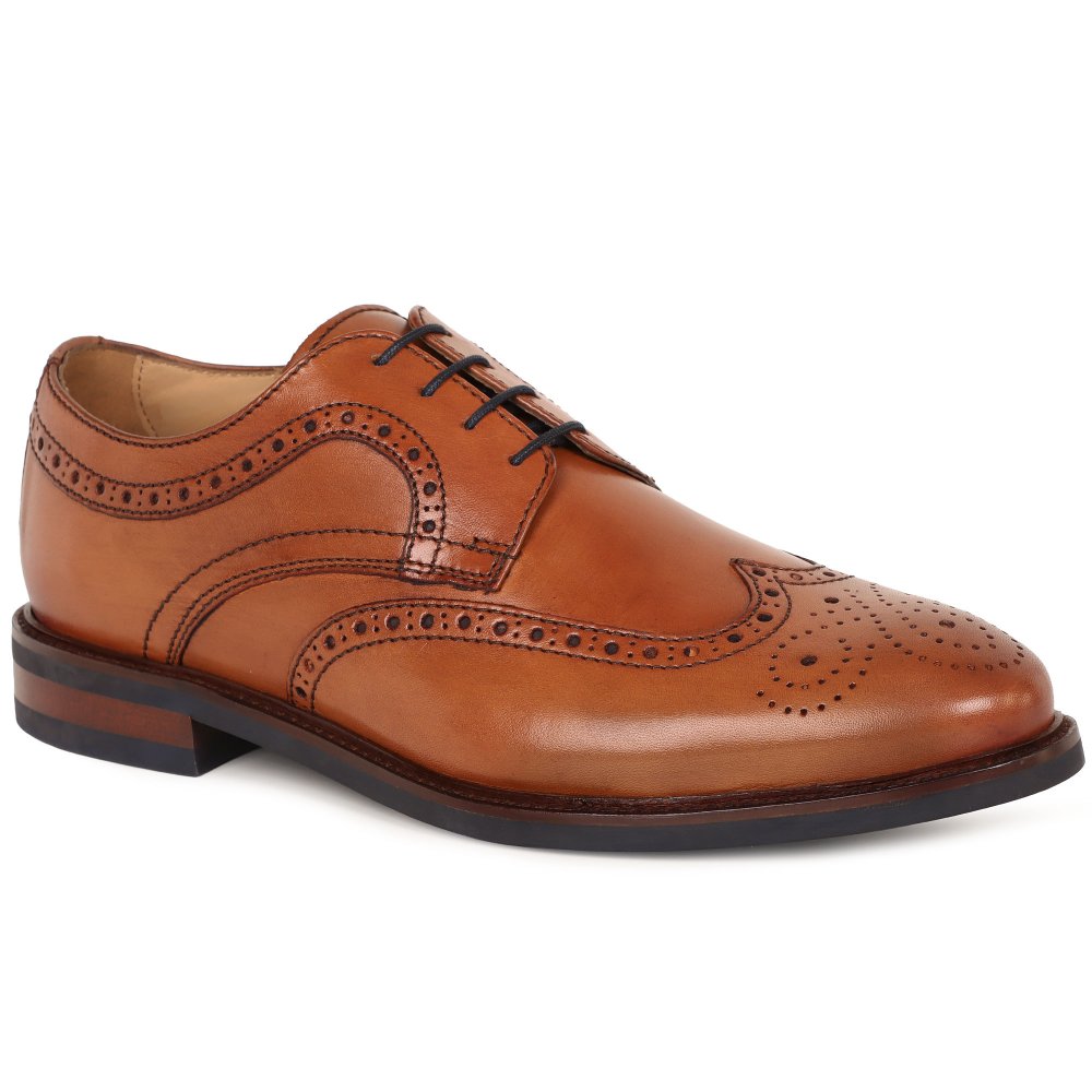 Jones Bootmaker Men's Tan Leather Longwood Wide Fit Brogues Colour: : Size 11