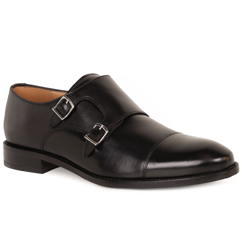 Jones Bootmaker Men's Black Nathaniel Double Monk Strap Shoes Colour: : Size 11