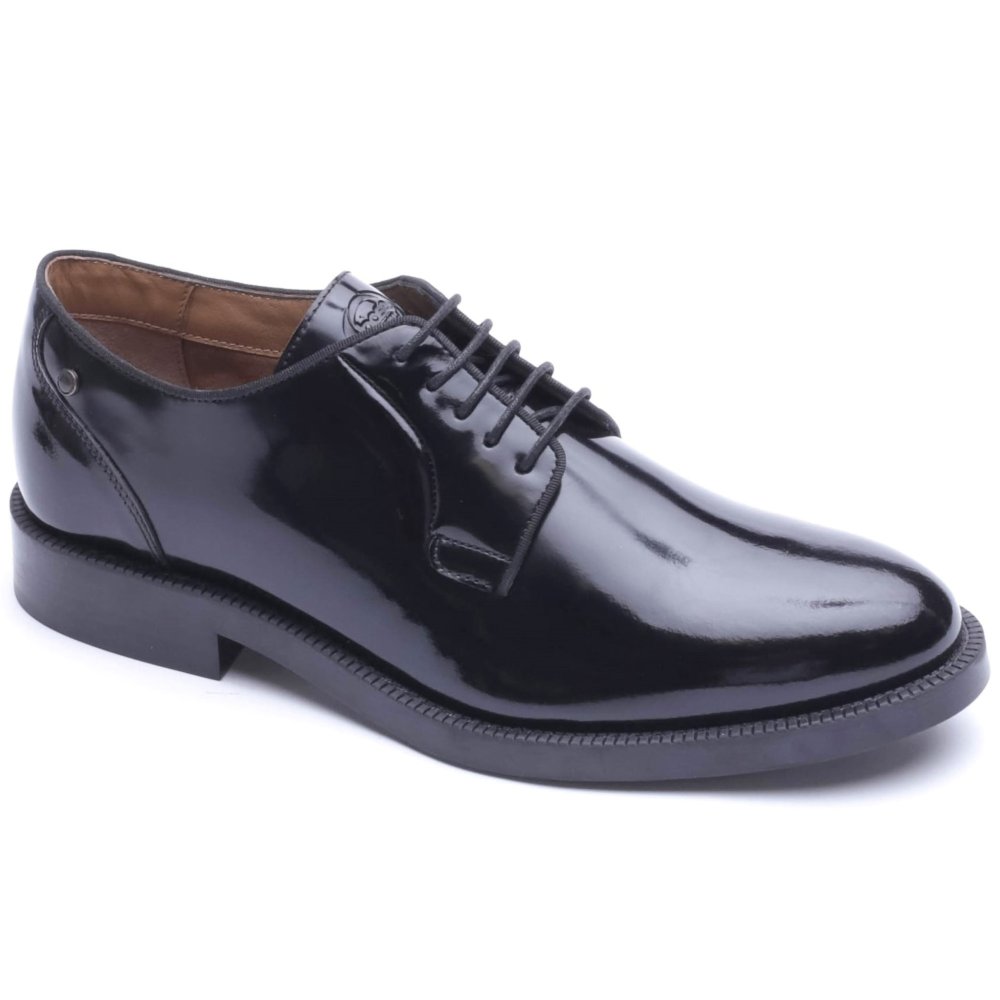 Base London Men's Black Hi Shine Luca Lace Up Shoes Colour: : Size 8