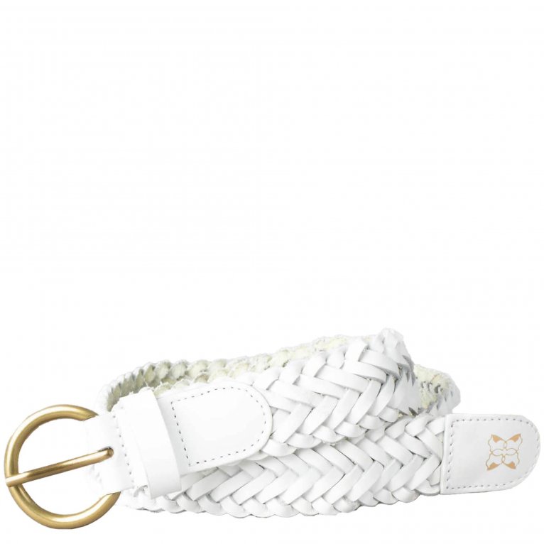 Lakeland Leather White Waverton Leather Woven Belt Colour: : Medium
