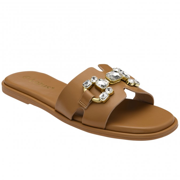 Lotus Agueda Women's Flat Sandals in Brown Denim Size 5 with Faux Jewel Embellishment - Image 2