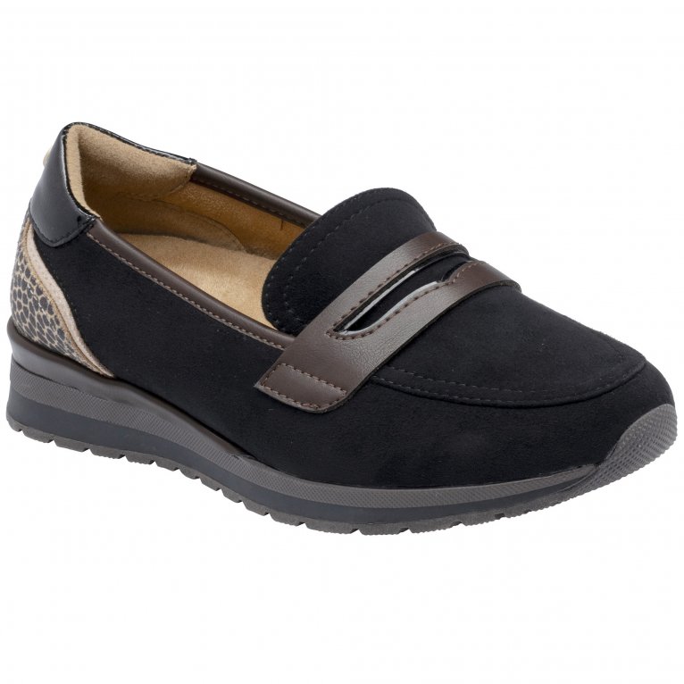 Lotus Women's Black Wedge Loafer Shoes - Image 2