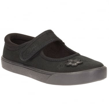 Hopper Go Girls' Black Canvas Plimsolls